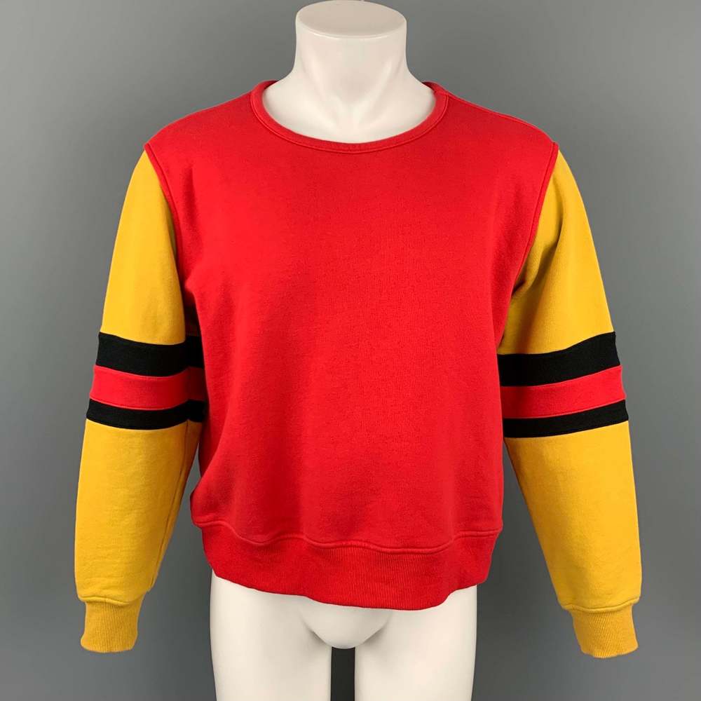 MARNI Red & Mustard Color Block Cotton Crew-Neck Sweatshirt